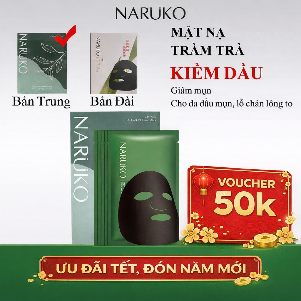 NARUKO - Mặt nạ Naruko tràm trà trà hỗ trợ giảm mụn mờ thâm 26ml*8miếng Bản Trung