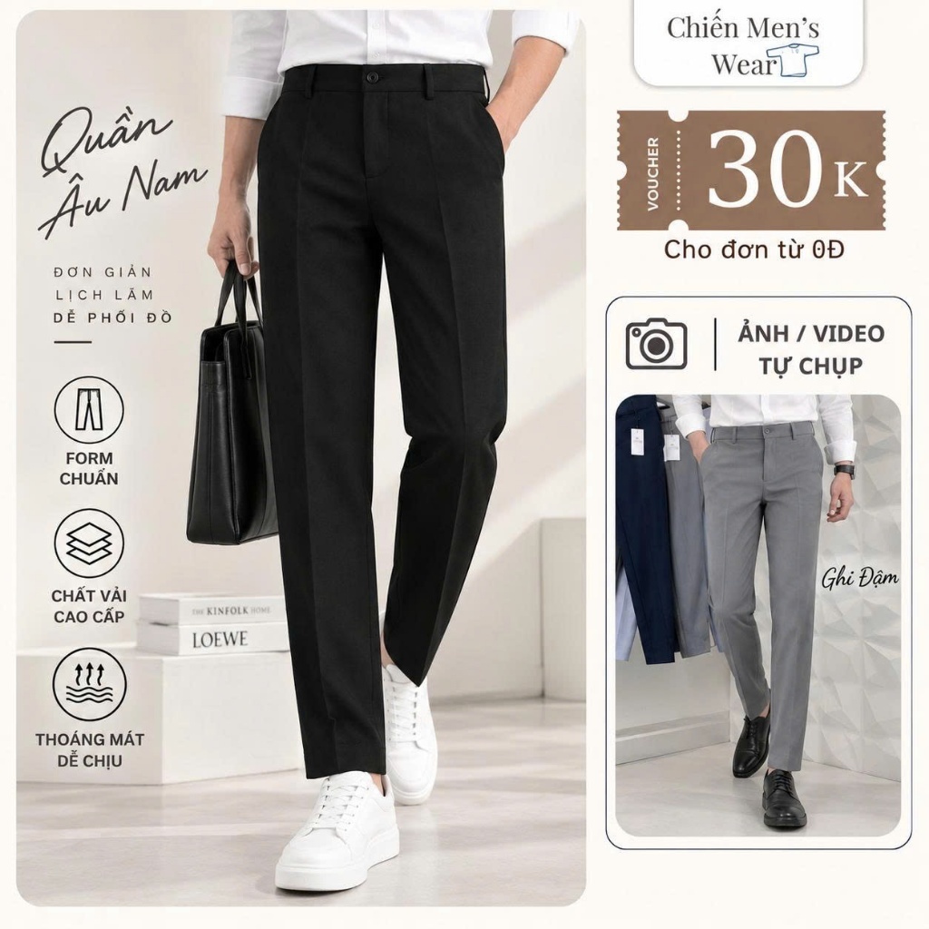 Quần Tây Nam Quần Âu Công Sở Slim Fit Cao Cấp Co Giãn Nhẹ Chống Nhăn Form Ôm…