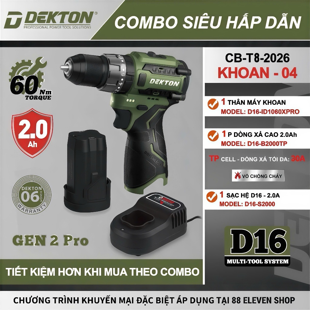 [8811] Combo Máy khoan 16.8V Dekton D16-ID1060XPRO (1P)