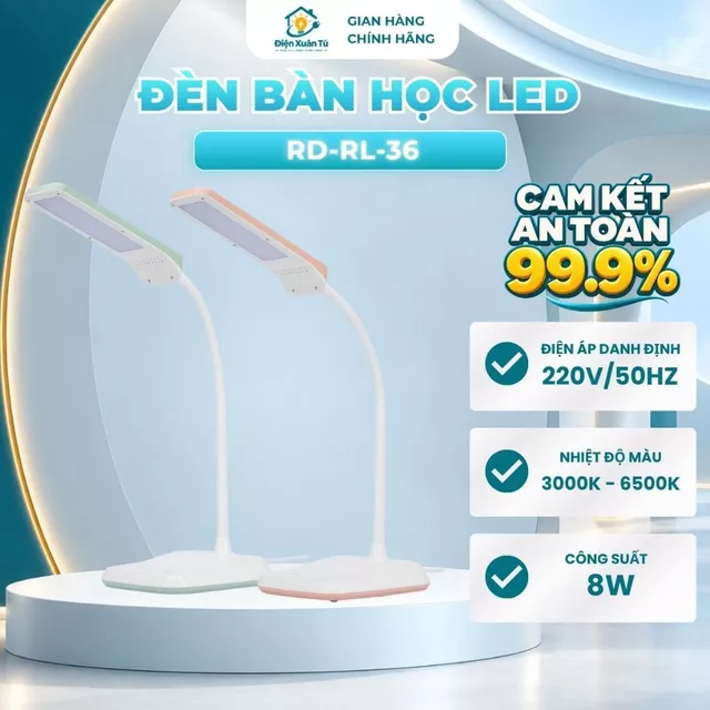 Đèn Bàn Học LED Rạng Đông RD-RL-36 – Chiếu Sáng Bàn Học Rõ Ràng, Hỗ Trợ Học Tập Và Đọc Sách Trong Thời Gian Dài