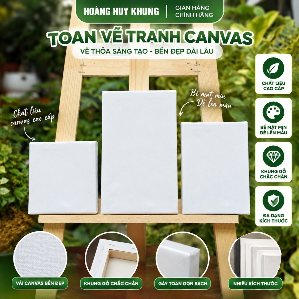 (Size nhỏ) Toan Vẽ Tranh Canvas Hoàng Huy Khung Dày 2.8cm, Khung Toan Canvas Căng Sẵn Size 10x10 15x