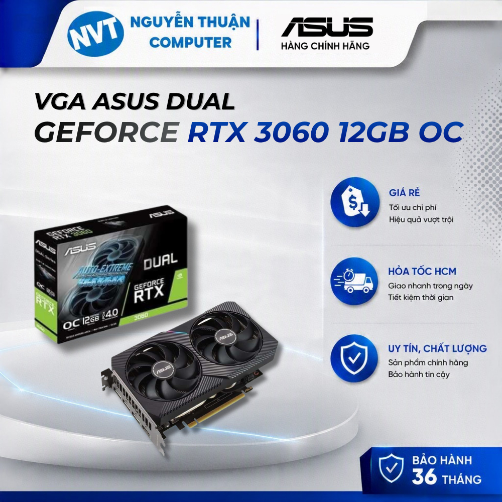VGA ASUS Dual GeForce RTX 3060 V2 OC 12GB GDDR6 - BH Chính Hãng 36 tháng.