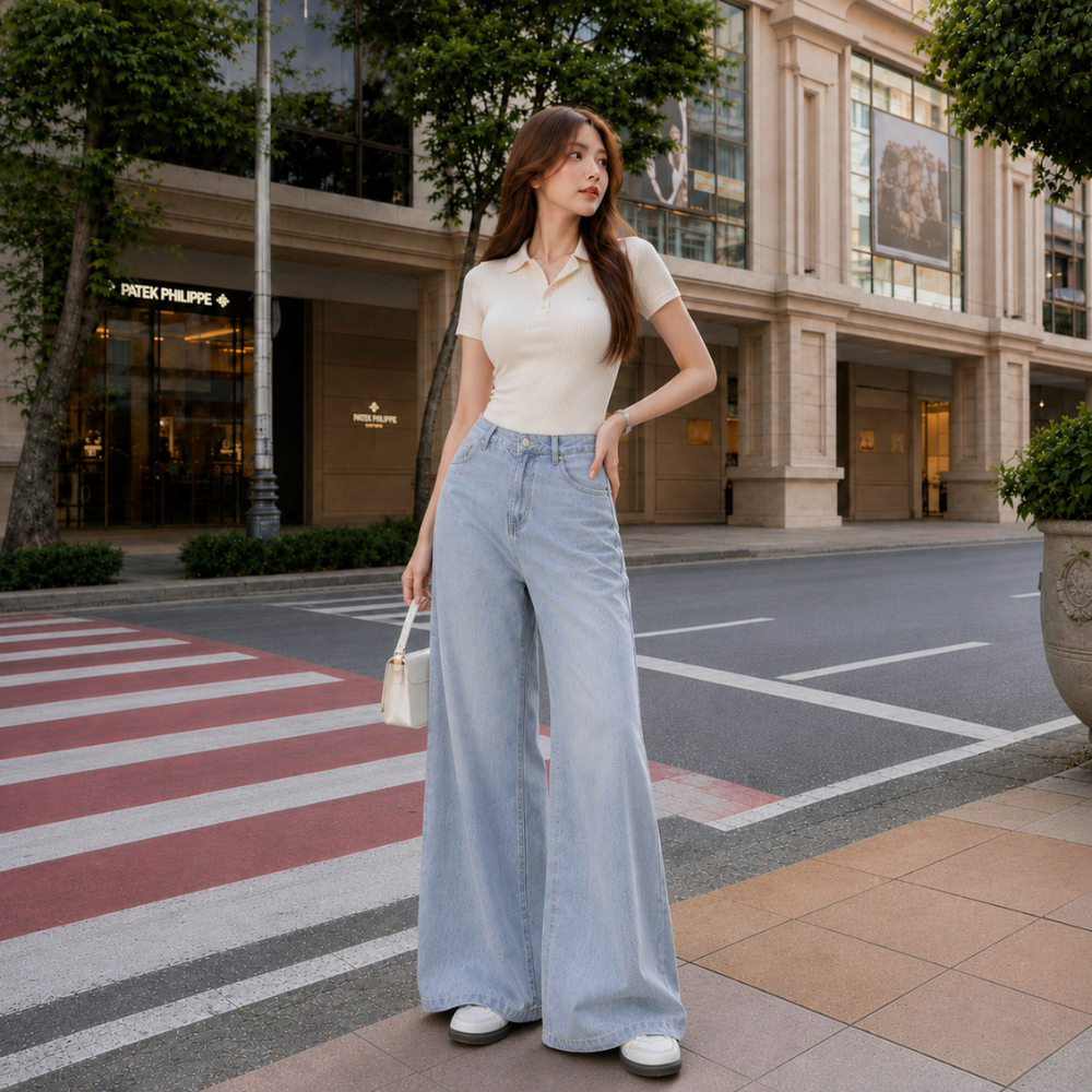 Quần Jean Ống Rộng Suông Loe 33-37cm MIAA Cạp Cao Siêu Tôn Dáng , Quần Bò Ống Suông Loe Có Size Cho Nấm Lùn_VER4