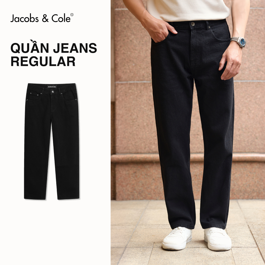 Quần jean nam ống đứng quần dài form regular màu đen denim cotton không co giãn Jacobs & Cole