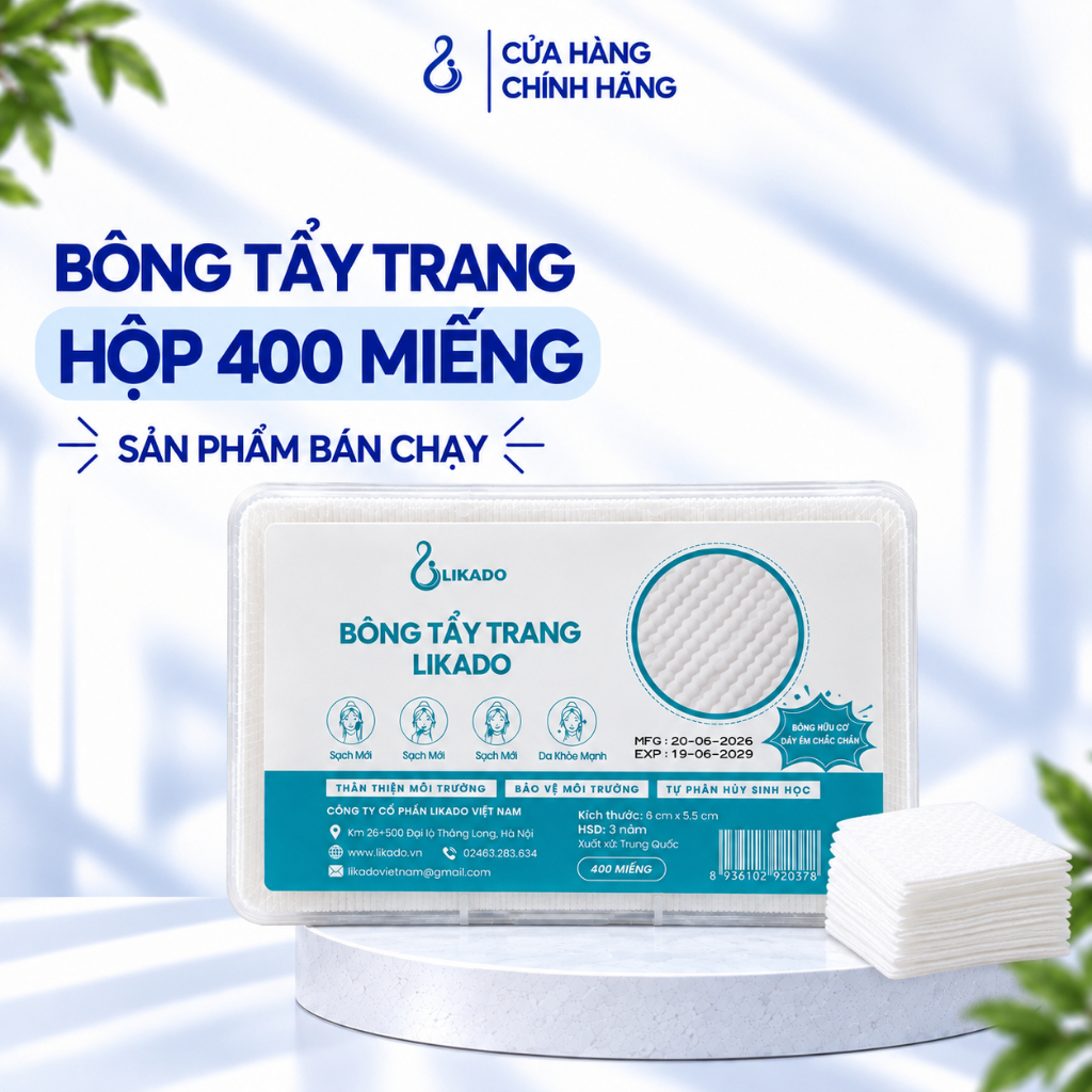 Bông tẩy trang Likado hộp 400 miếng/ túi 600 miếng kích thước (6cmx5cm)