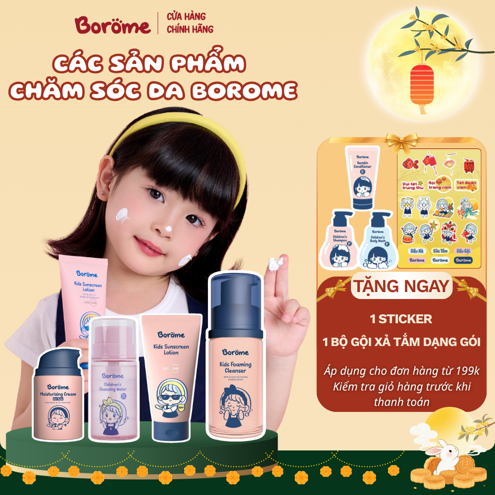 Các sản phẩm chăm sóc da cho bé Borome thành phần lành tính an toàn dịu nhẹ, chăm sóc da bé toàn diện