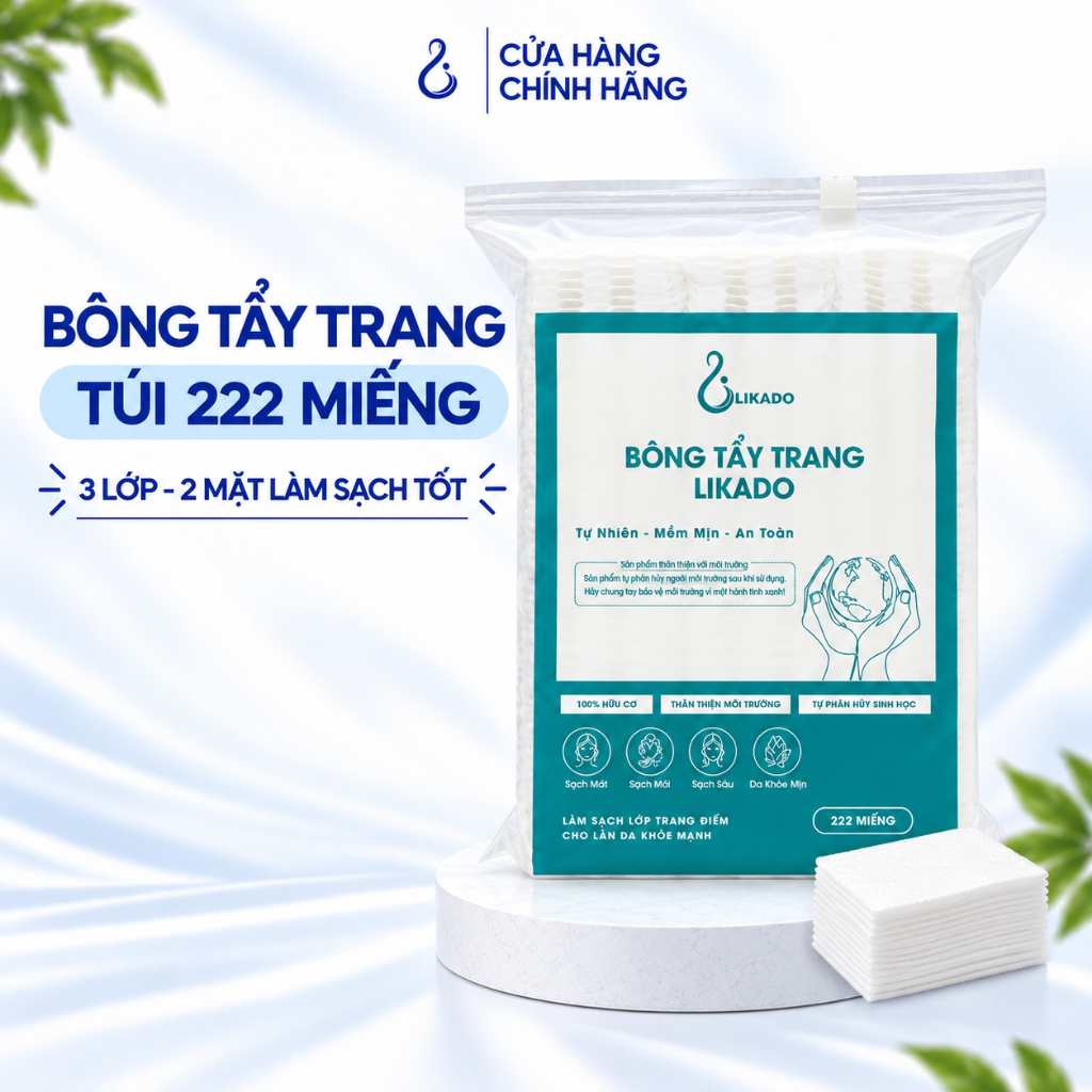 Bông Tẩy Trang 222 Miếng Likado cotton bông sợi tiệt trùng
