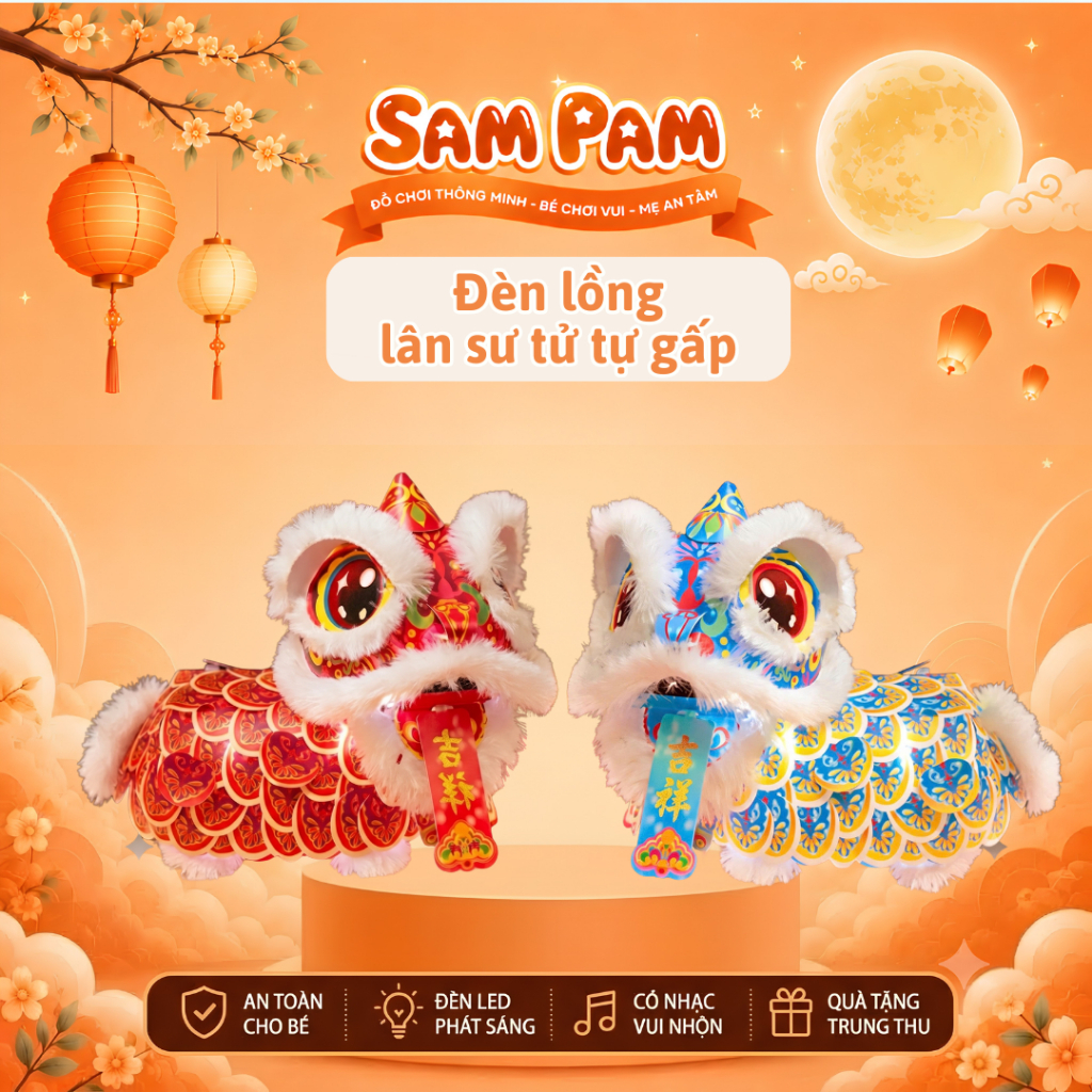 Đèn lồng trung thu lân sư tử phát sáng, lồng đèn kỳ lân tự ráp cho bé SamPam Toys