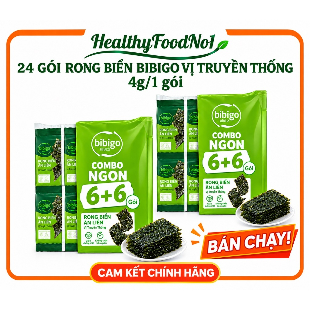 Combo 24 gói rong biển ăn liền BIBIGO Hàn Quốc siêu tiết kiệm