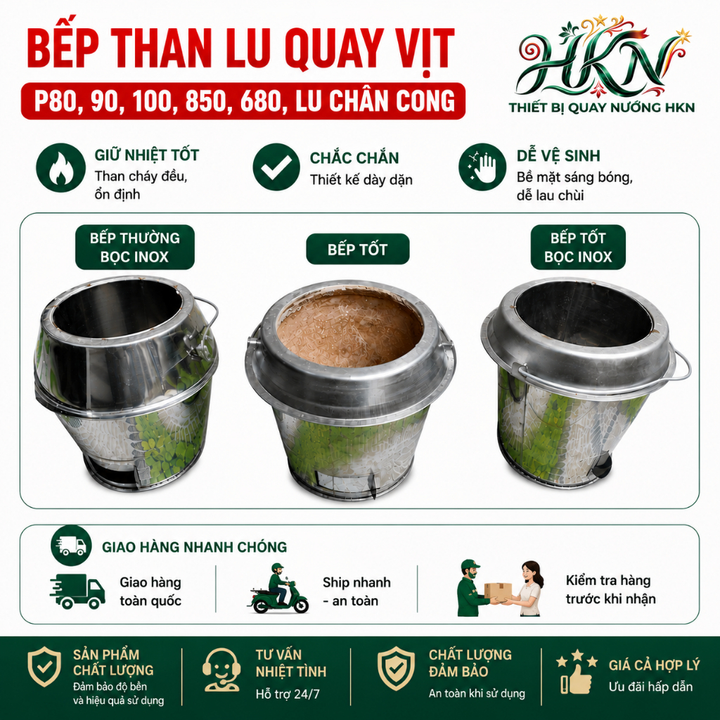 Bếp Than Loại tốt Lu Quay vịt 80,90,100, Lu chân cong
