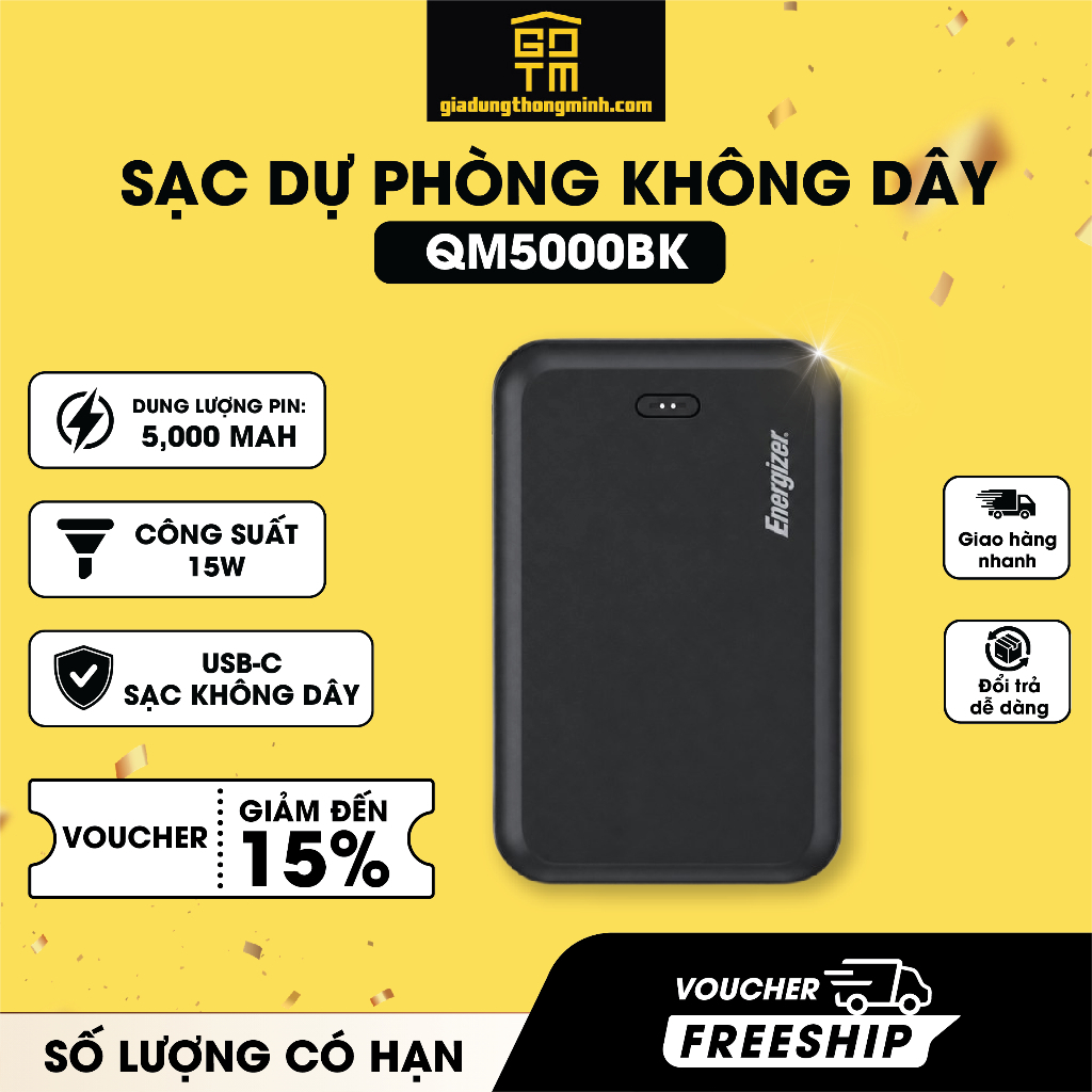 Pin sạc dự phòng Energizer QM5000BK 5000mAh 3.7V Li-Polymer