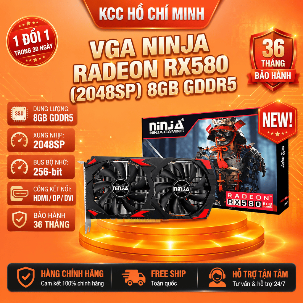 VGA NINJA RADEON RX580 (2048SP) 8GB GDDR5 - Bảo hành 36 Tháng
