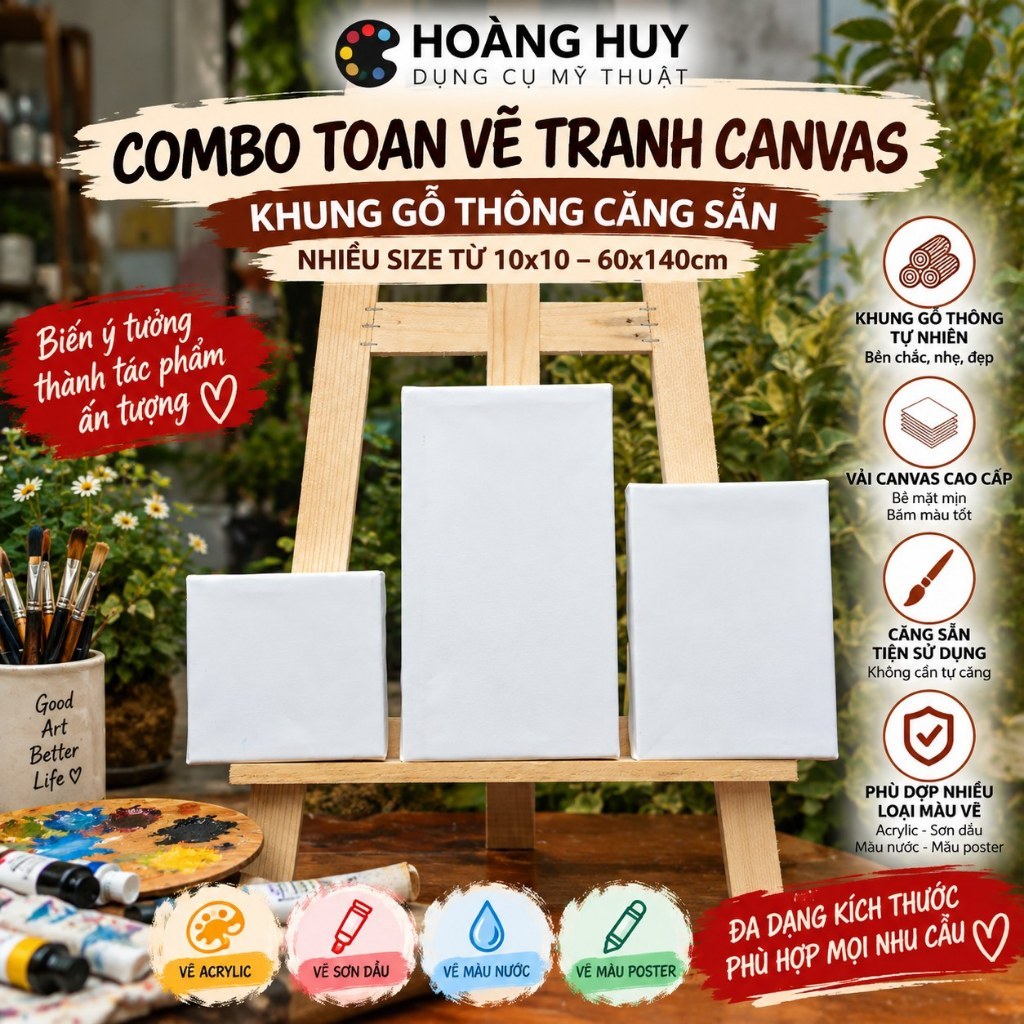Tổng Hợp Toan Vẽ Tranh Canvas Hoàng Huy Khung Gỗ Thông Căng Sẵn Nhiều Size 10x10–60x140cm
