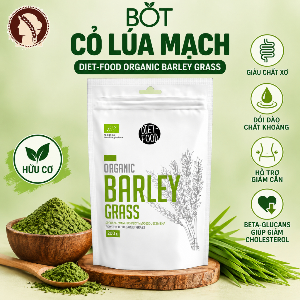 Bột Cỏ Lúa Mạch Non Hữu Cơ Diet Food Organic Barley Grass Powder 200g