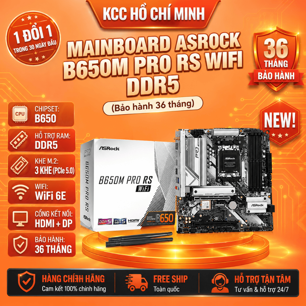 Mainboard Asrock B650M Pro RS WiFi DDR5 - Bảo hành 36 tháng