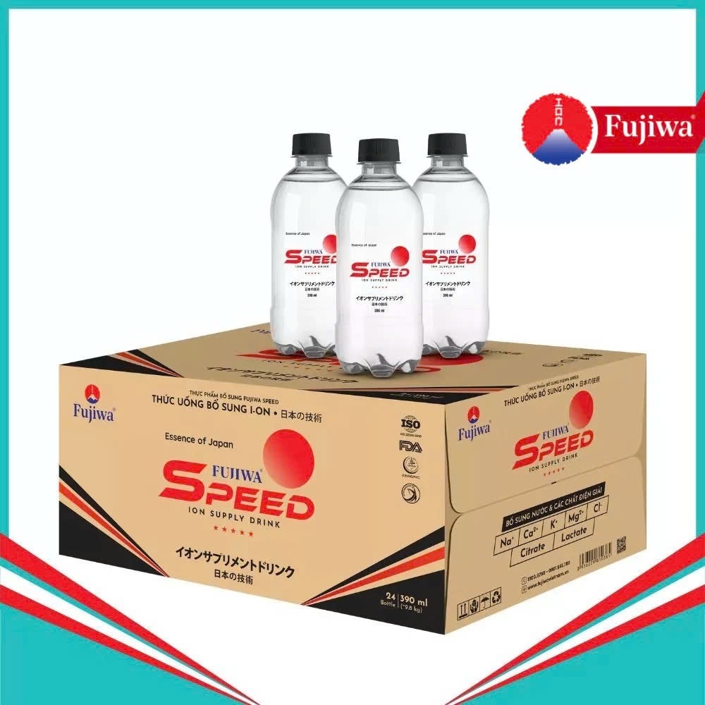 [Thùng 24 Chai] Nước Bù Điện Giải Ion Kiềm Fujiwa Speed 390ml -Bù Nước Giảm Mệt & Bù Khoáng Thể Thao