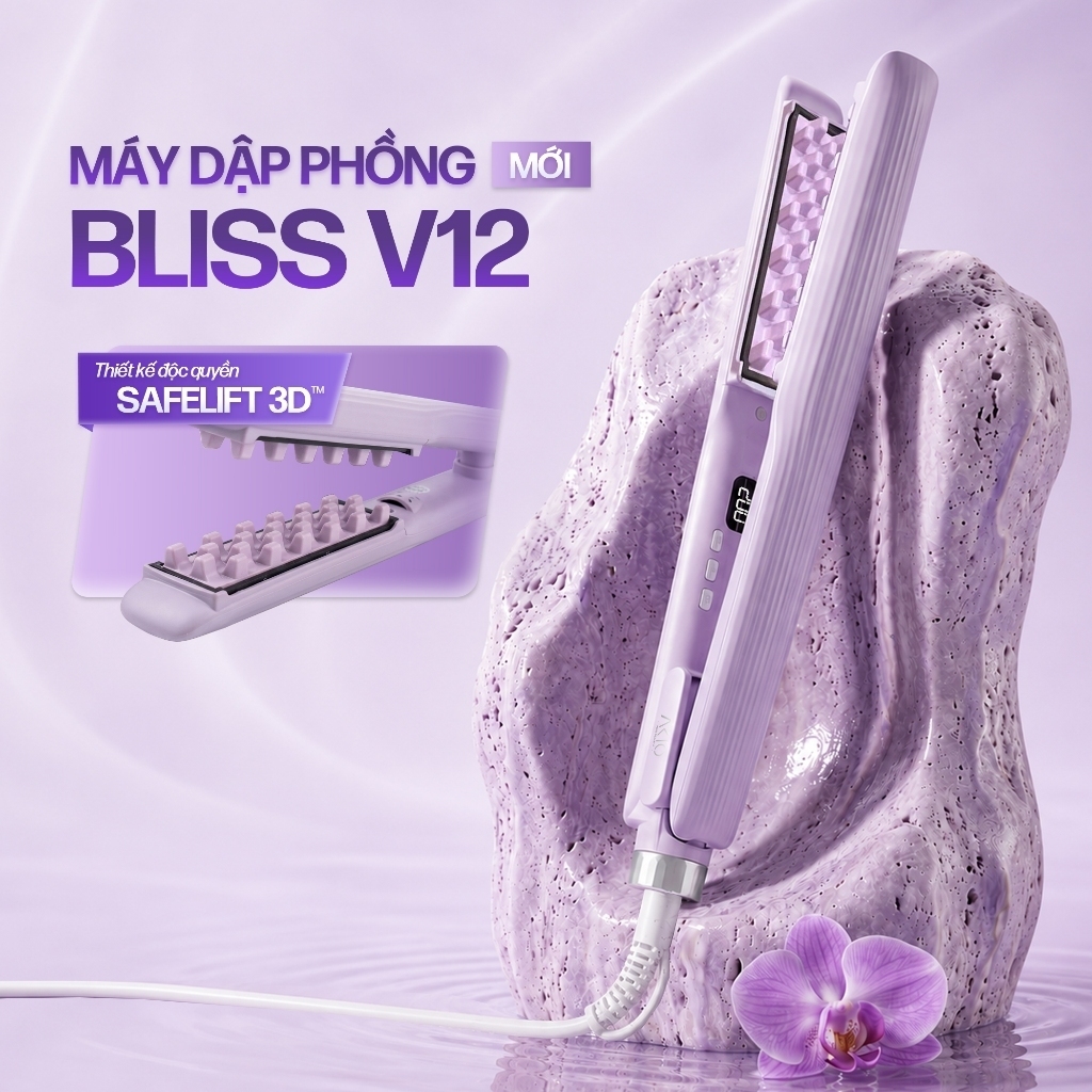 Máy dập phồng chân tóc Bliss V12 thương hiệu AKIO BEAUTY chân dập SafeLift 3D độc quyền