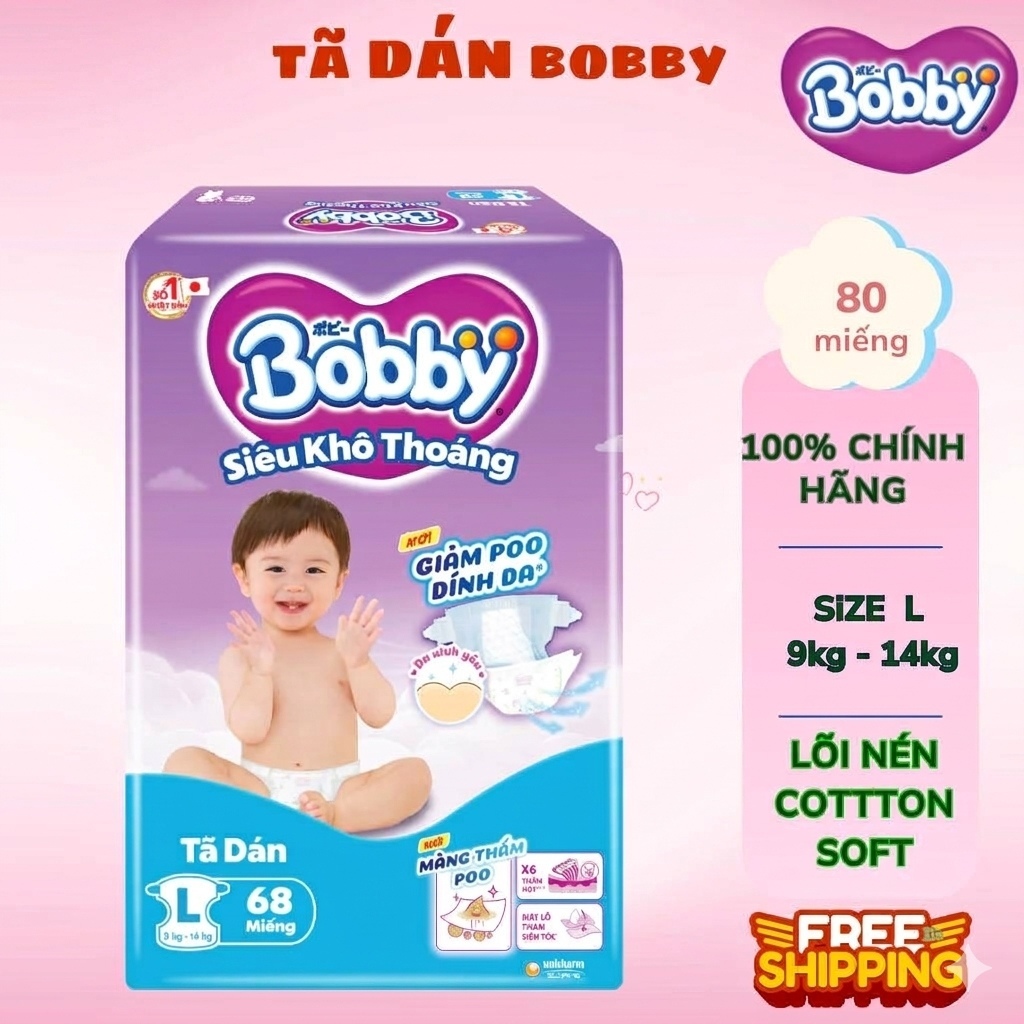 (Khai Trương) Tả Bỉm Bobby Dán S80/M76/L68 Lõi nén cotton-soft 3mm