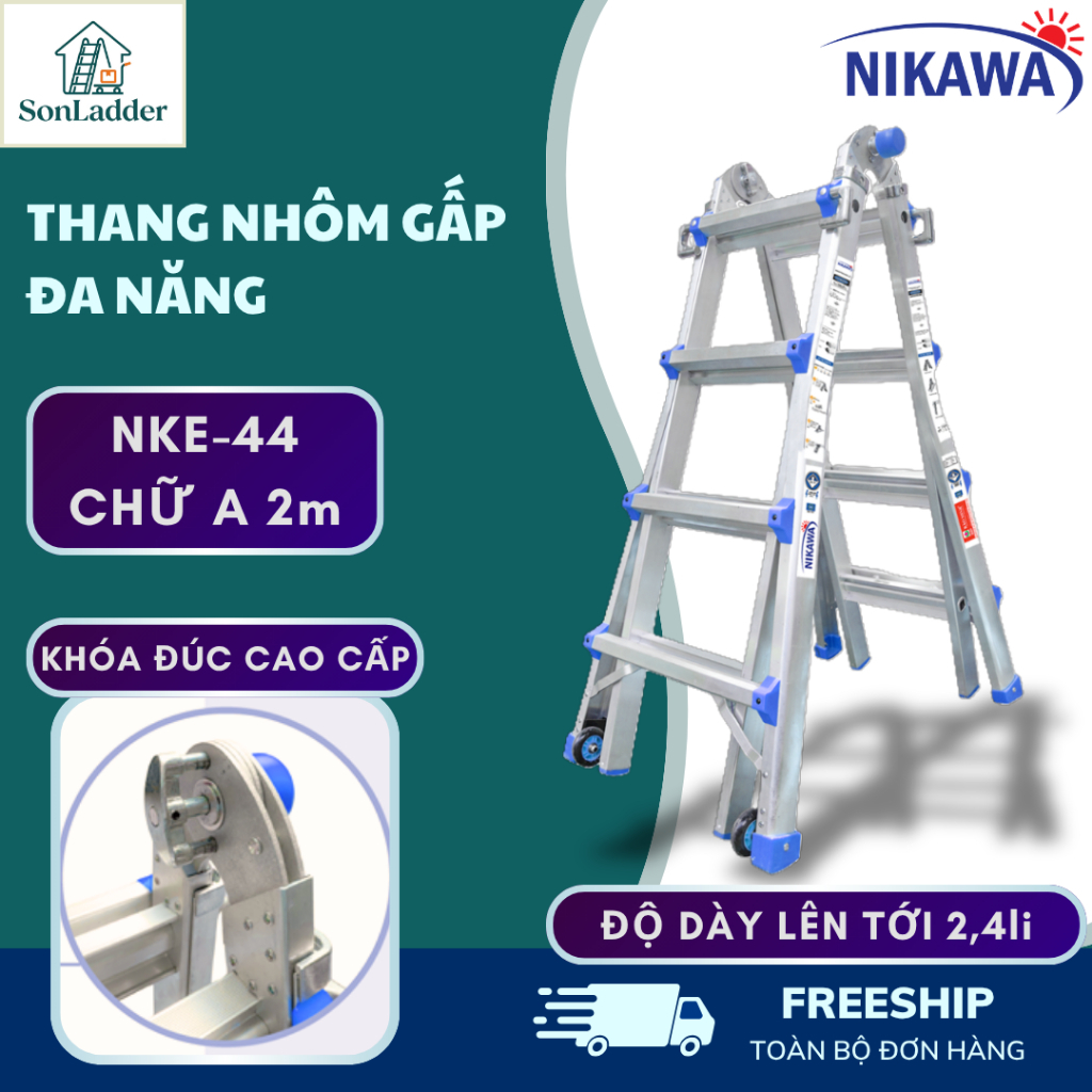 Thang nhôm gấp - trượt đa năng Nikawa NKE-44 / NKB-44 - 4x2 bậc - chữ I từ 246 - 414cm - chữ A từ 12