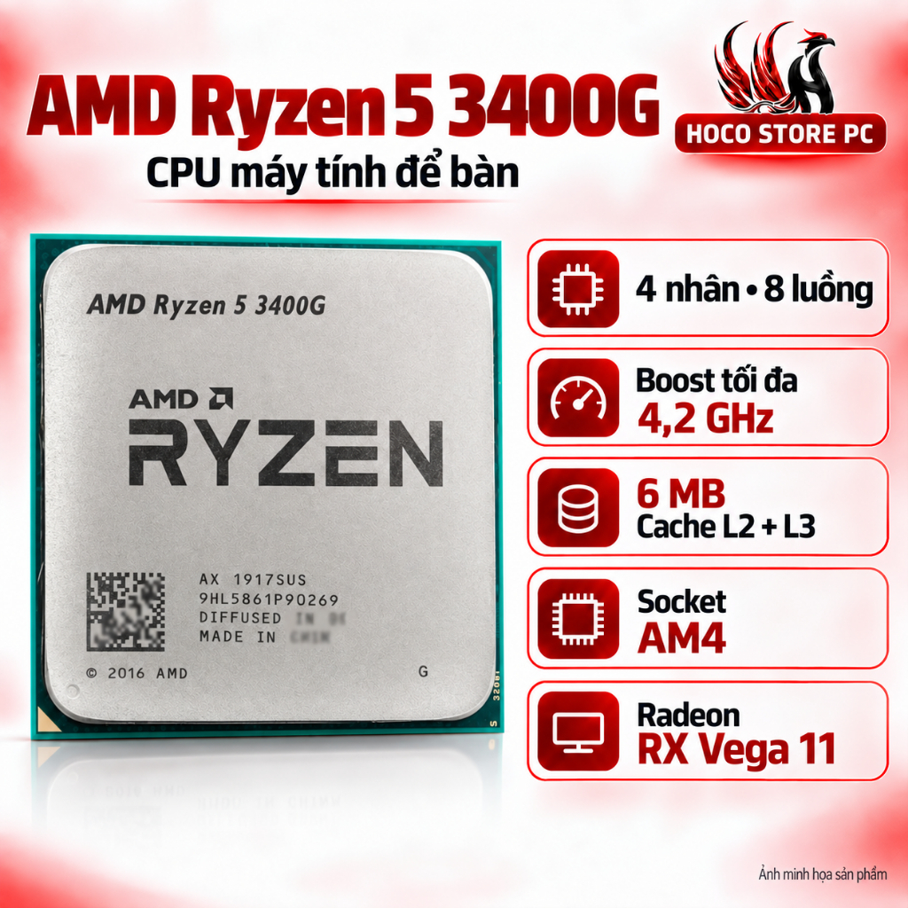 CPU AMD Ryzen 5 3400G 4 nhân 8 luồng AM4 | Hoco Store PC