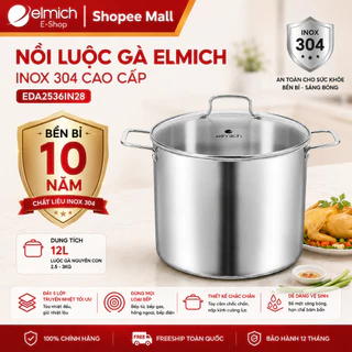 Nồi luộc gà elmich inox 304 2536IN28,EL2525IN nồi luộc gà cao cấp size 28-30cm đáy 5 lớp