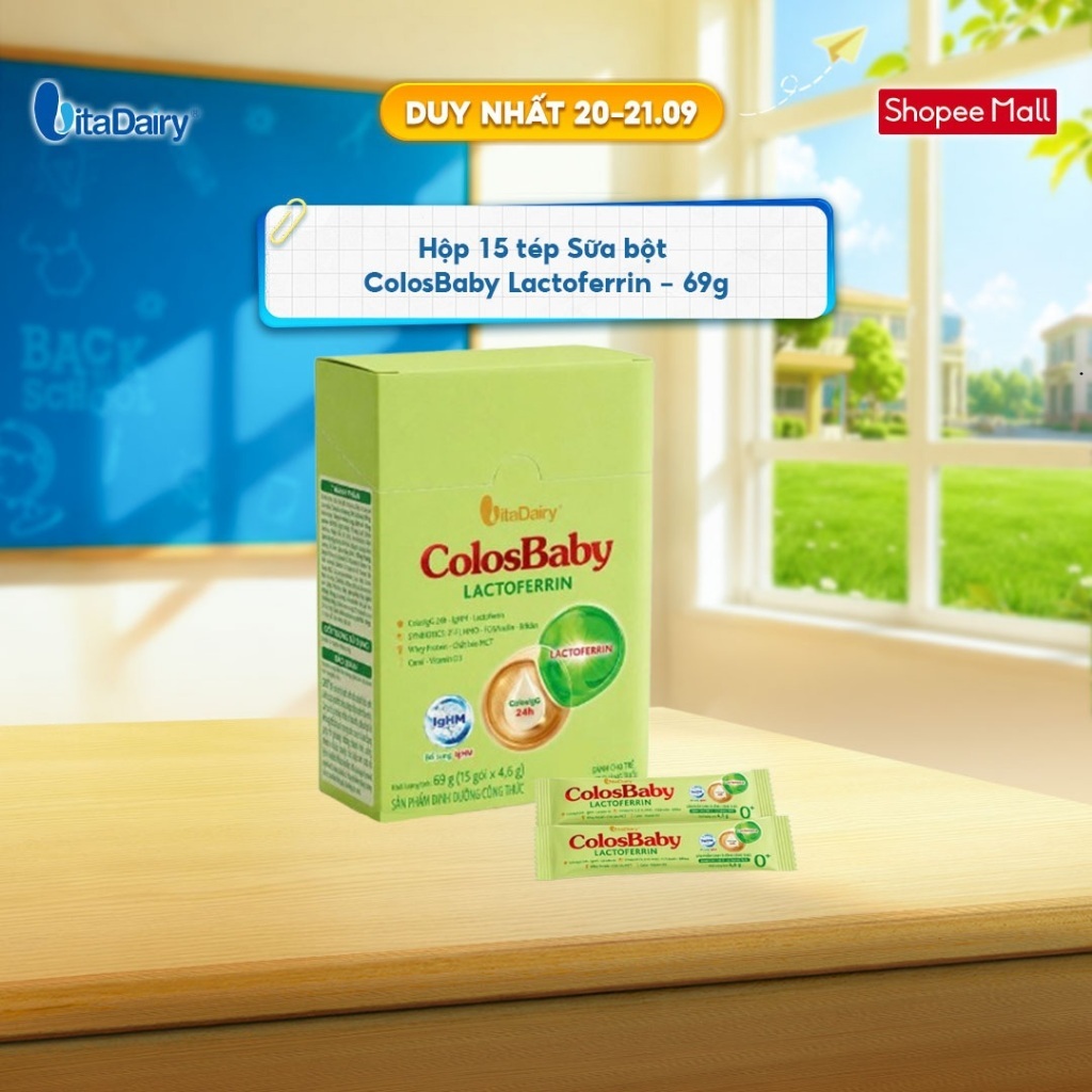 [HỘP 15 TÉP] Sữa bột ColosBaby Lactoferrin cho trẻ – Dạng gói tiện lợi, bổ sung dinh dưỡng – 69g