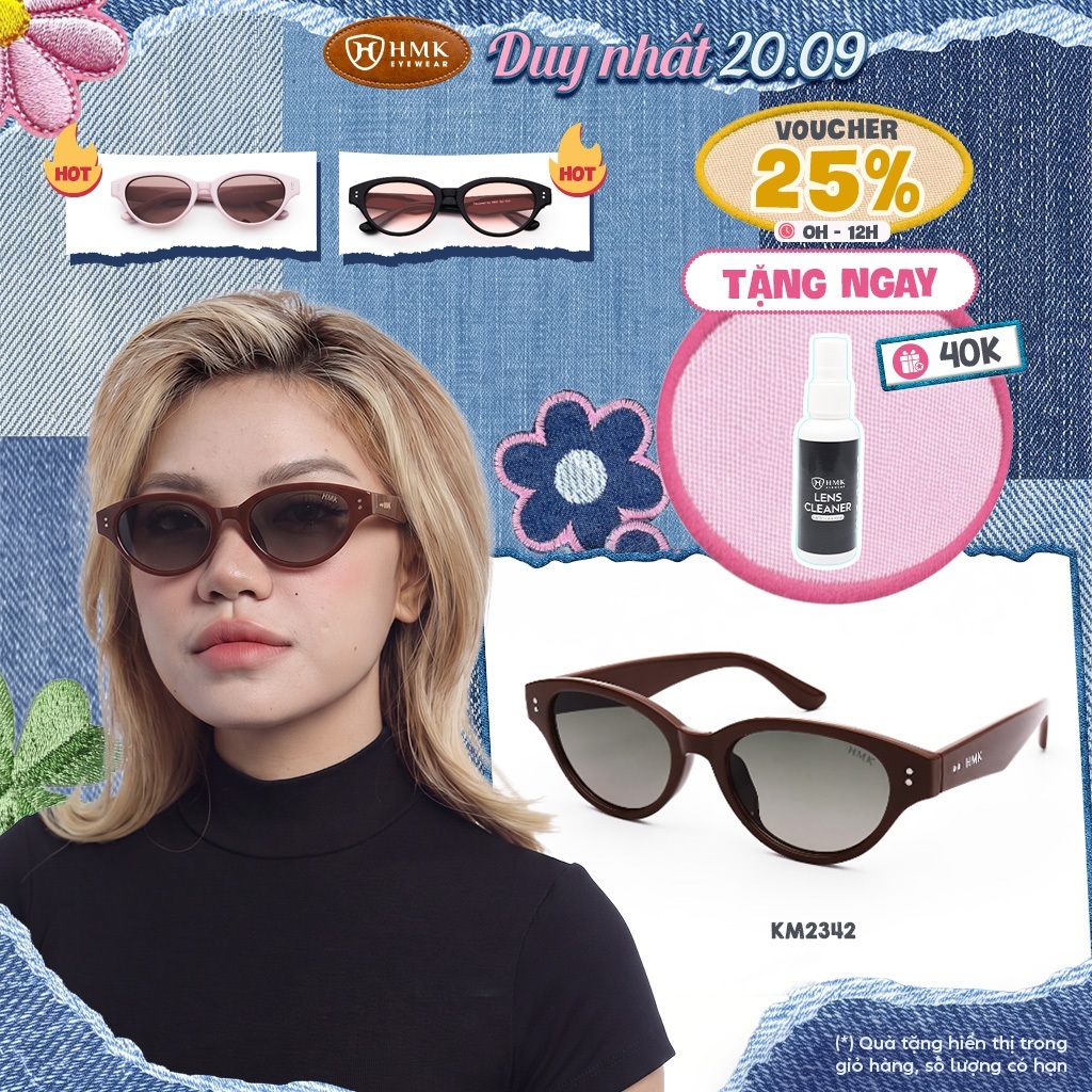 Kính Râm Mắt Mèo HMK Eyewear Phụ Kiện Đi Biển Thời Trang Nam Nữ Chống Tia UV Bảo Vệ Mắt - KM2342