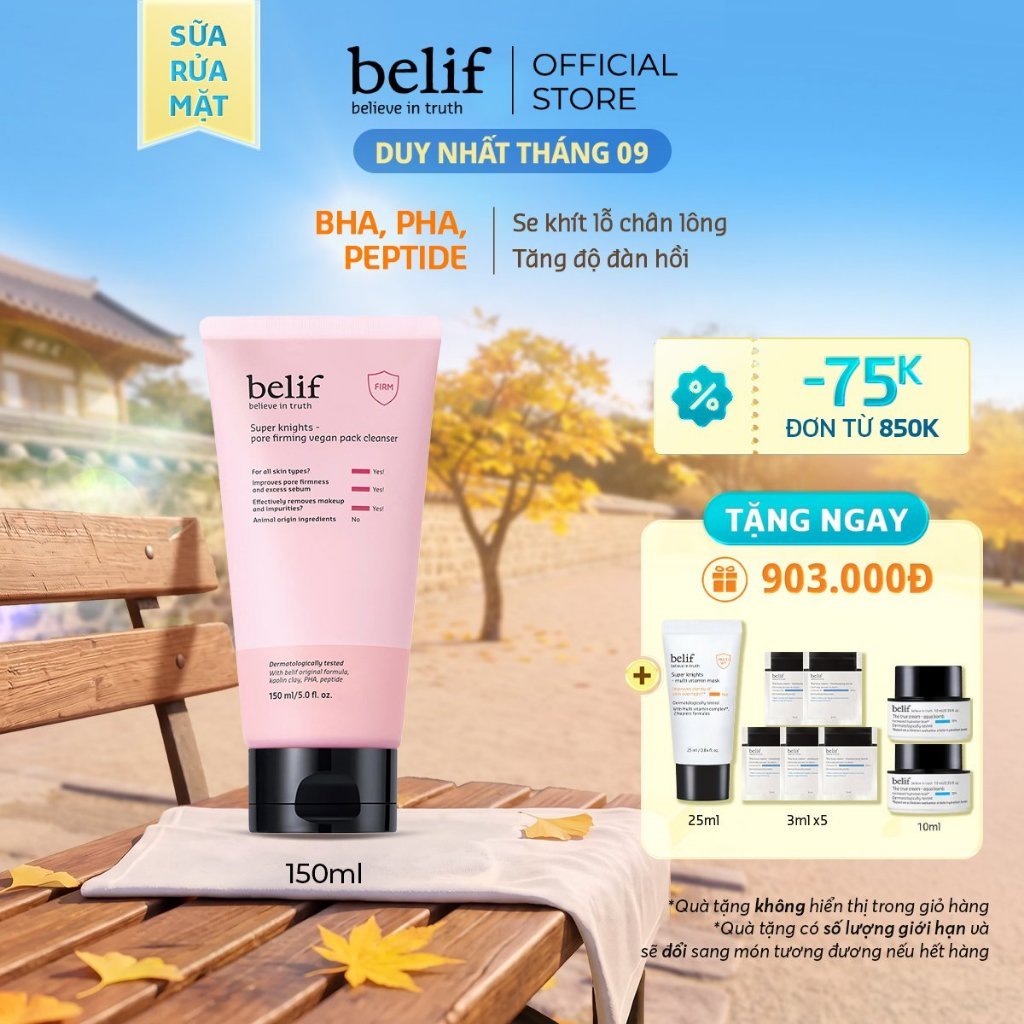 [belif Official] Sữa rửa mặt thuần chay giúp se khít lỗ chân lông Belif Super Knights (150ml)