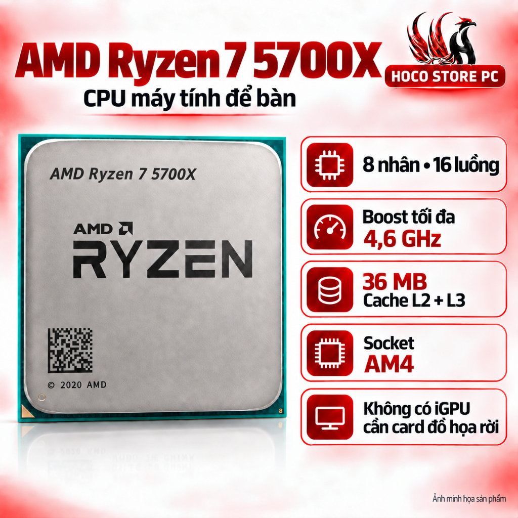 CPU Ryzen 7 5700X 8 nhân 16 luồng AM4 | Hoco Store PC