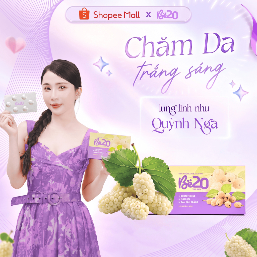 Kẹo ngậm trắng da dâu tằm Be20 - Hỗ trợ làm trắng da, trắng hồng tự nhiên - Hộp 30 viên