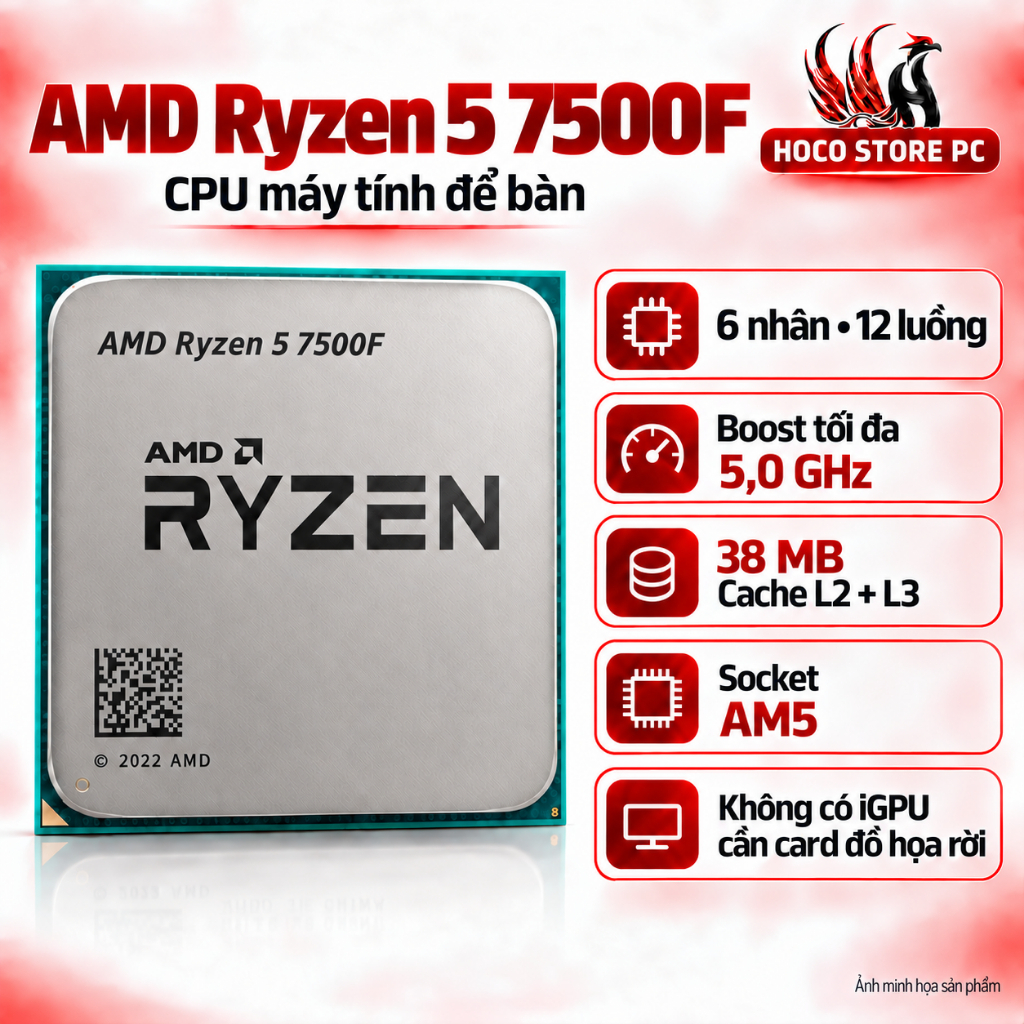 CPU Ryzen 5 7500F 6 nhân 12 luồng AM5 | Hoco Store PC