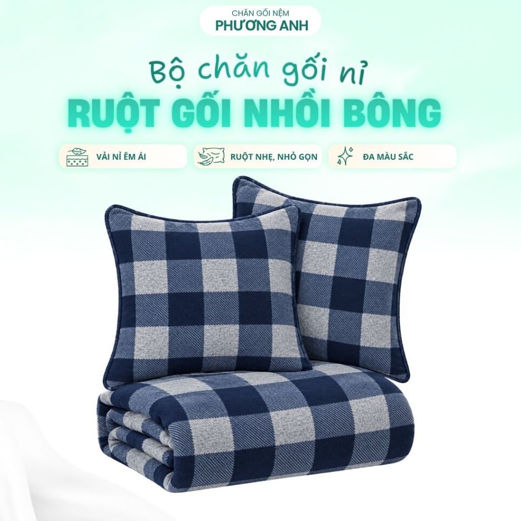 Bộ chăn gối văn phòng cỡ 1m5 x 1m8, chất nỉ, hàng VNXK - được chọn màu