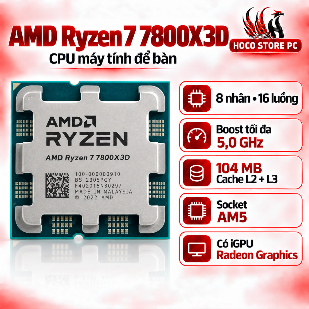 CPU Ryzen 7 7800X3D 8 nhân 16 luồng AM5 | Hoco Store PC