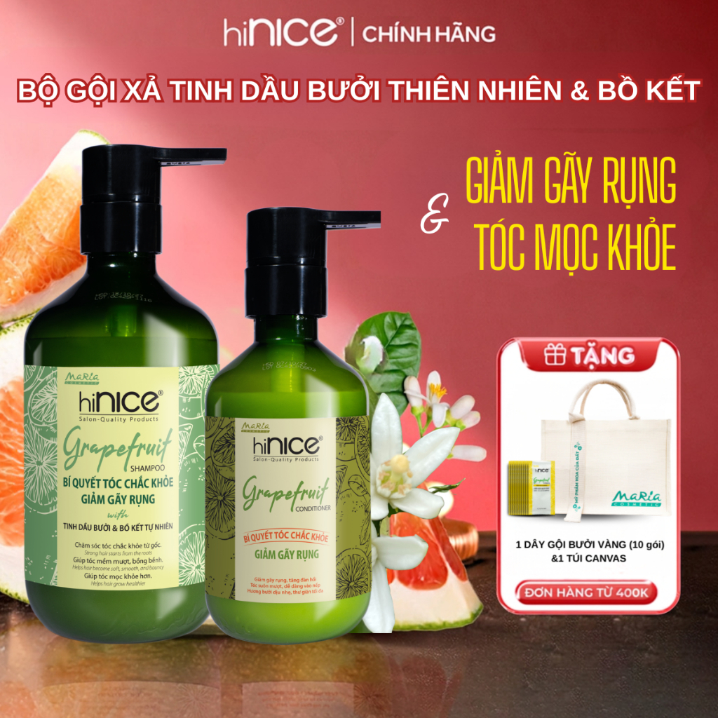 Combo Gội Xả hiNICE Tinh Dầu Bưởi Bộ Dầu Gội Dầu Xả Giảm Rụng Tóc Chắc Khỏe Mềm Mượt