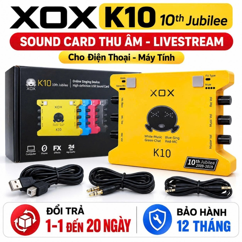 Sound Card XOX K10 10th Jubilee Thu Âm Livestream Hát Karaoke Cho Điện Thoại Máy Tính, Soundcard K10
