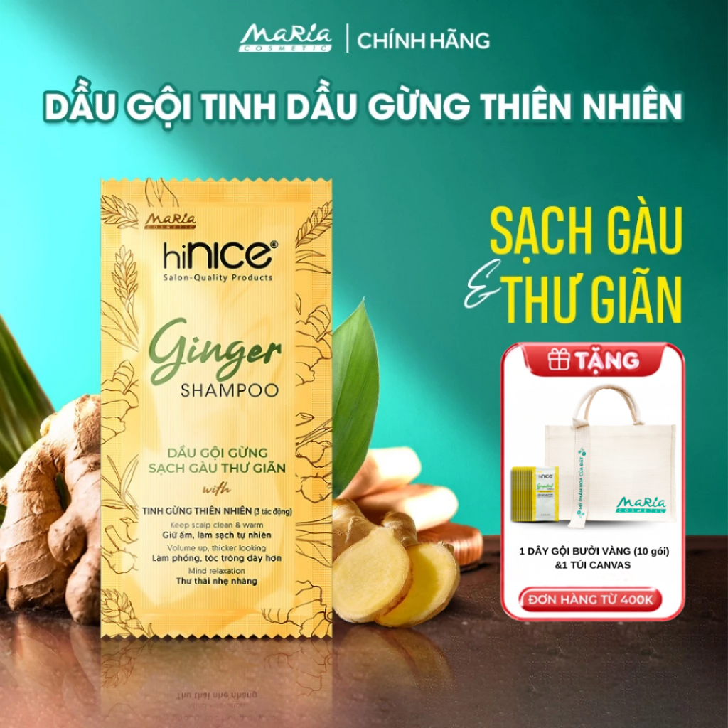 Dây Dầu Gội Tinh Dầu Gừng Thiên Nhiên hiNICE Ginger Shampoo Hỗ Trợ Giữ Ẩm, Sạch Gàu Da Đầu