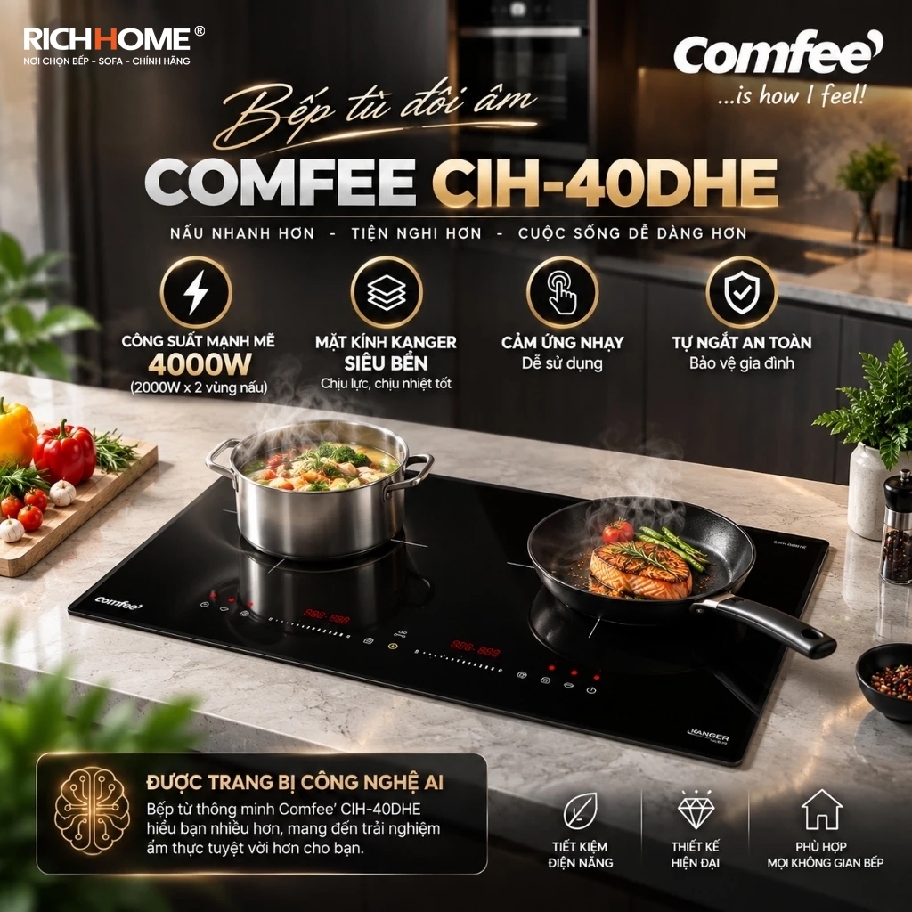 [ RichHome ] Bếp từ đôi âm Comfee CIH-40DHE 4000W