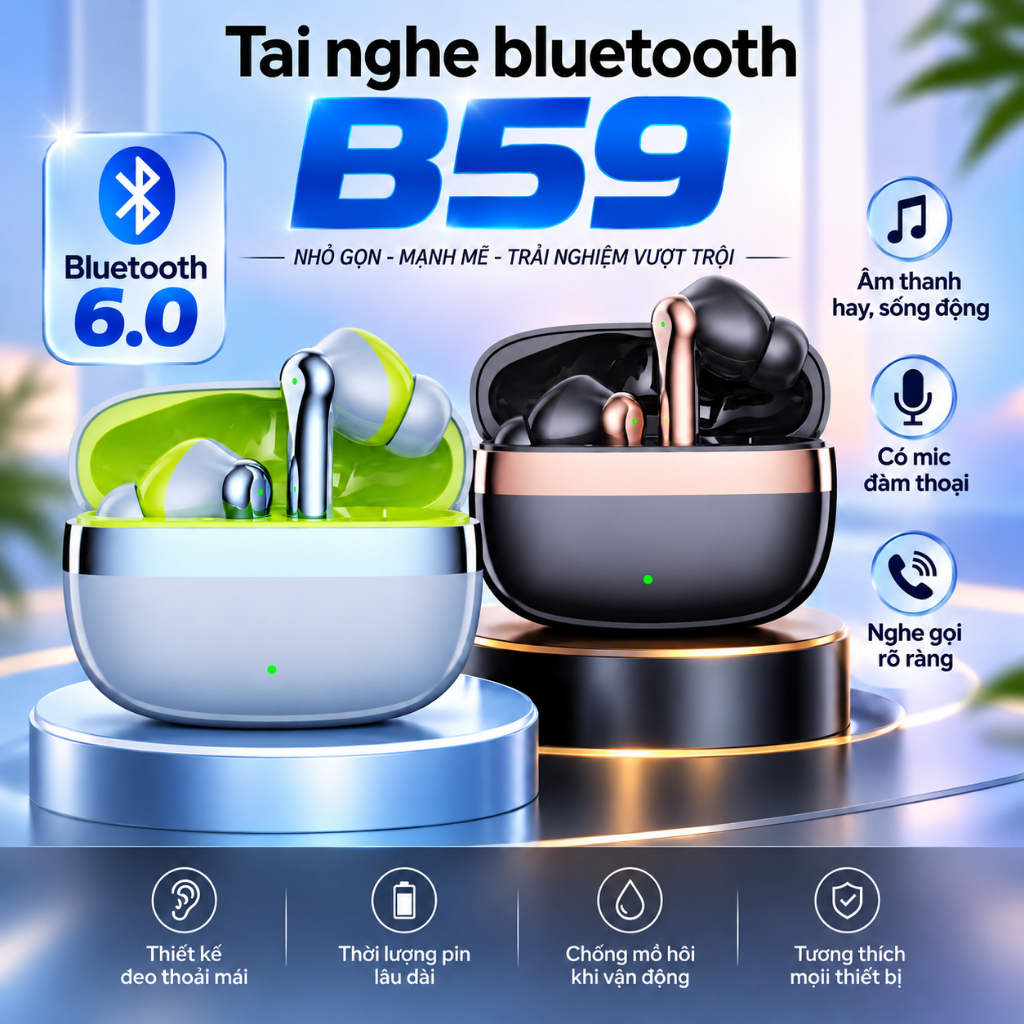 Tai nghe bluetooth TWS v5.1 không dây bass mạnh nút chạm cảm ứng âm thanh HIFI