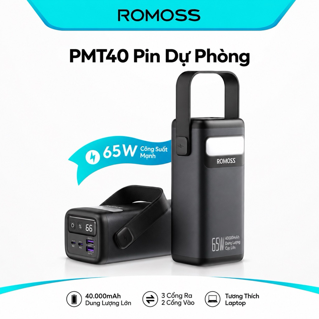 Pin dự phòng Romoss PMT40 dung lượng 40000mAh sạc nhanh 65W (Nobox)