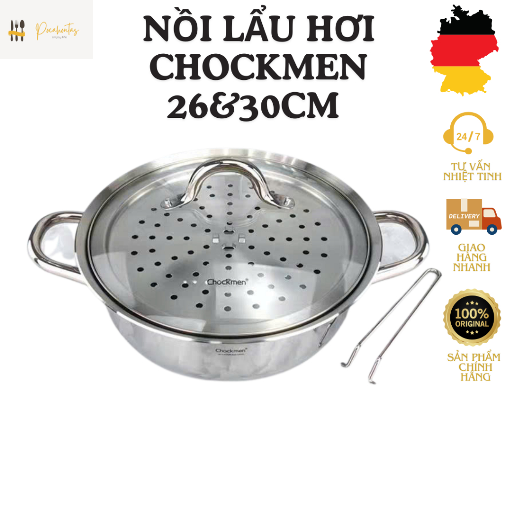 Nồi lẩu hơi 26cm CHOCKMEN, nồi lẩu hấp đa năng 30cm , bộ xửng hấp đa năng 30cm nhà bếp