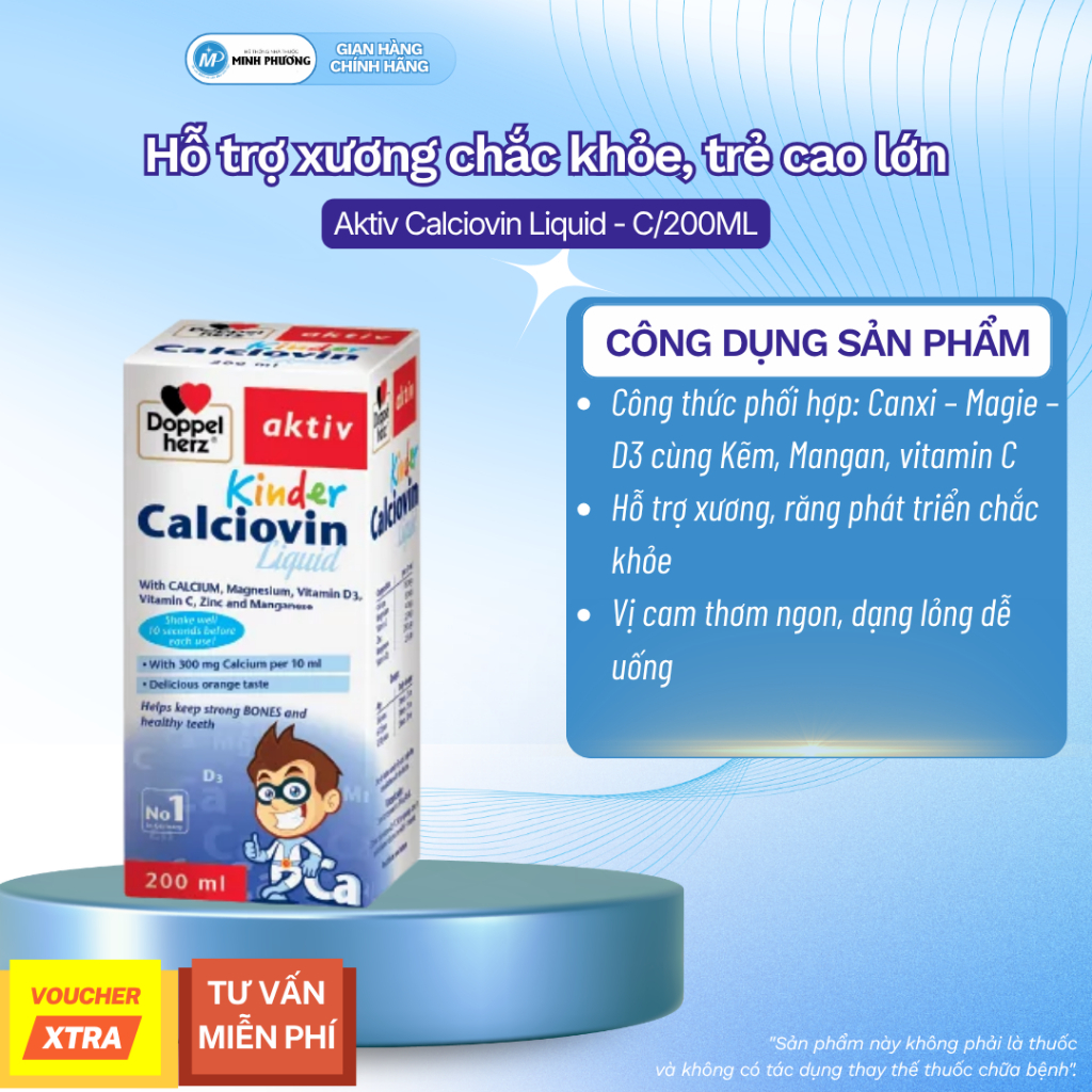 ✅ [CHÍNH HÃNG] Doppelherz Aktiv Calciovin Liquid - Hỗ trợ xương chắc khỏe, trẻ cao lớn C/200ML