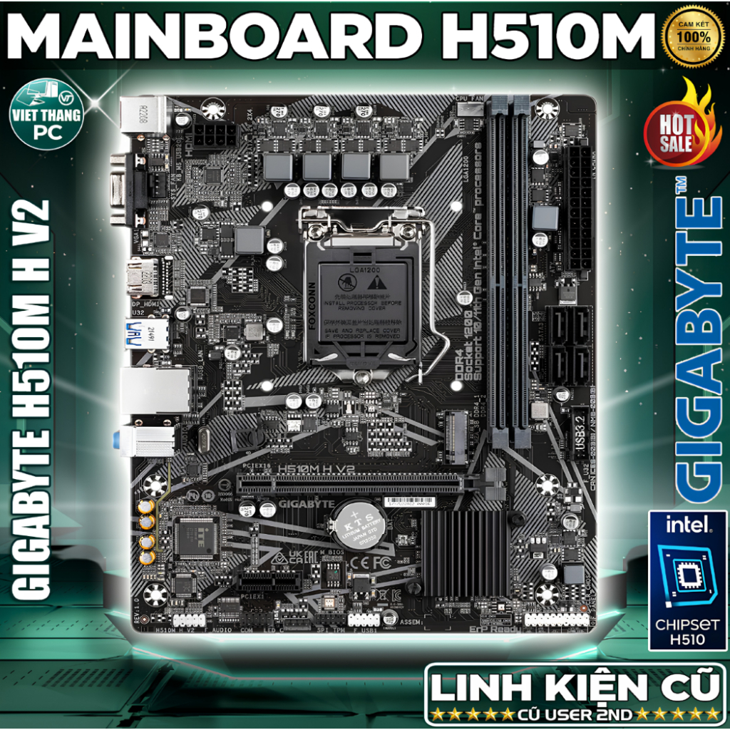 Mainboard - Bo Mạch Chủ Gigabyte H410M H V2 Hỗ trợ CPU i3 10100F, i3 10105F, i5 10400F ...( Cũ - 2nd