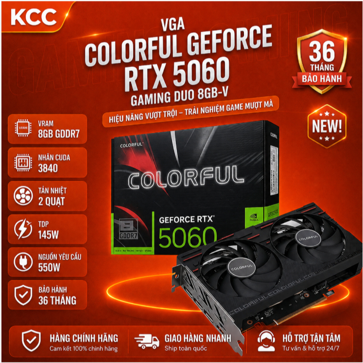 VGA Colorful GeForce RTX 5060 Gaming DUO 8GB-V Chính Hãng | Card màn hình 8GB | Mới Bảo Hành 36 Thán