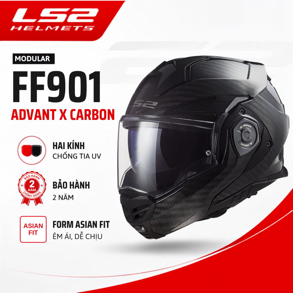 Mũ Bảo Hiểm Lật Hàm LS2 FF901 Advant X Carbon Lật Hàm 180°, 2 Kính Tiện Dụng, Nhẹ [Hàng Chính Hãng]