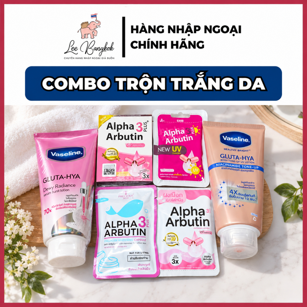 [Made In Thailand] Combo Trắng Da Siêu Hot Dưỡng Thể Vaseline 4x, 70x Hồng Và Viên Kích Trắng Ngày Đ