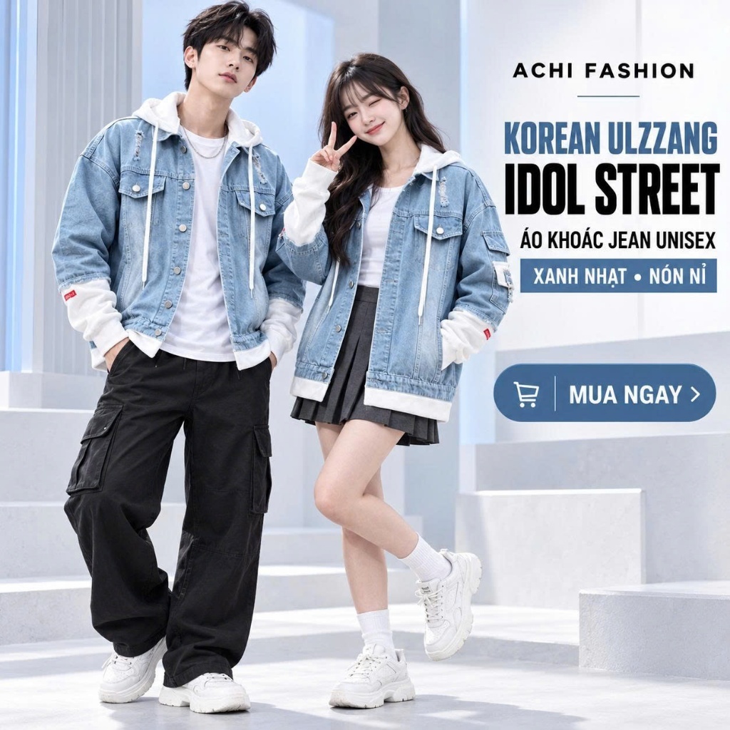 [vip 2023] Áo khoác jean nam nữ có mũ nỉ đính dùng làm áo cặp unisex -giá tính cho 1 áo form RỘNG  s