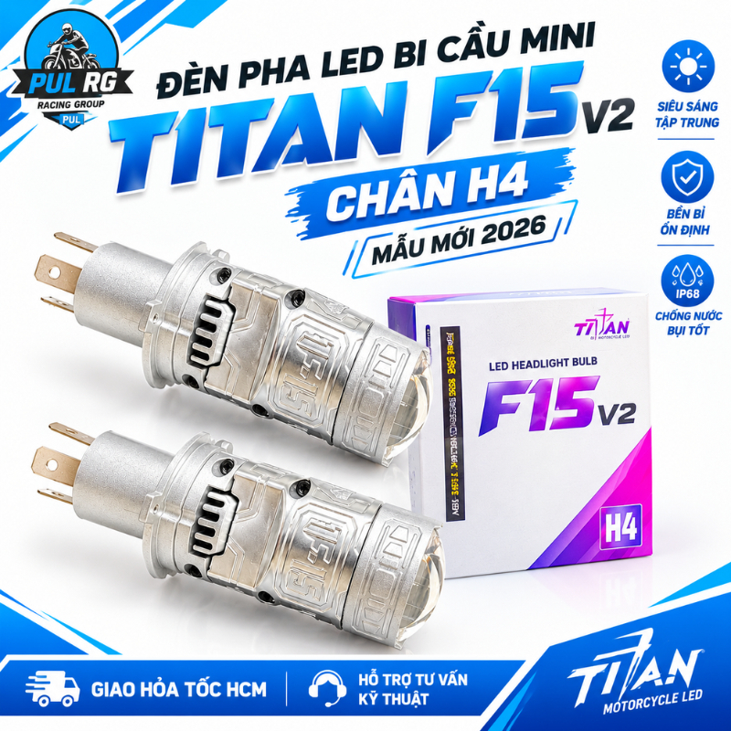 Đèn Bi Cầu Mini Pha Led Titan F15 V2  Công Suất 50W, Lắp như zin chân H4, Nhiệt Màu 5000K Siêu Sáng