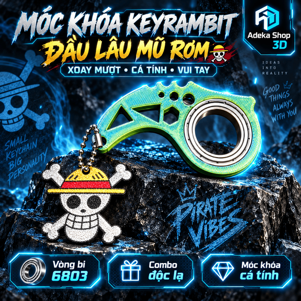 Móc Khóa Keyrambit Đầu Lâu Mũ Rơm 3D – Vòng Bi 6803 Xoay Mượt, Combo Móc Khóa Cá Tính