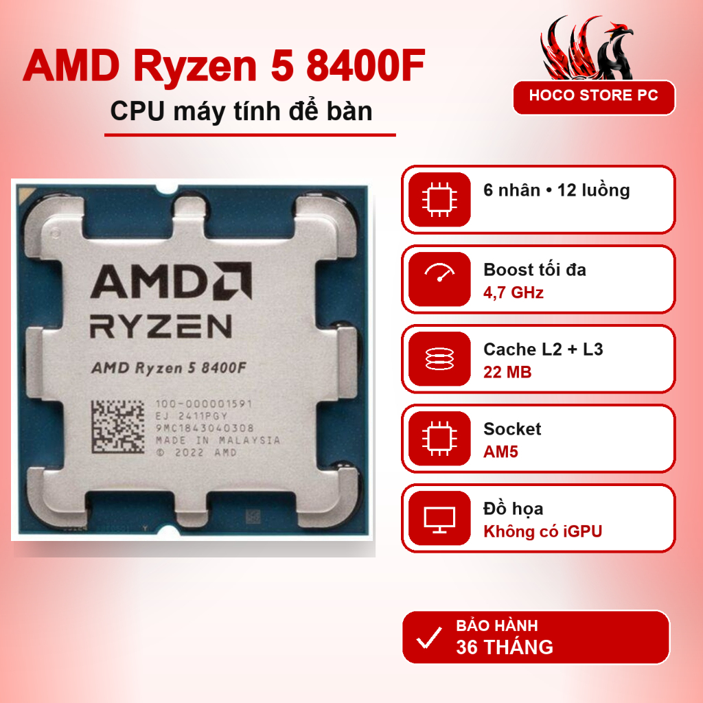 CPU AMD Ryzen 5 8400F 6 nhân 12 luồng AM5 | Hoco Store PC