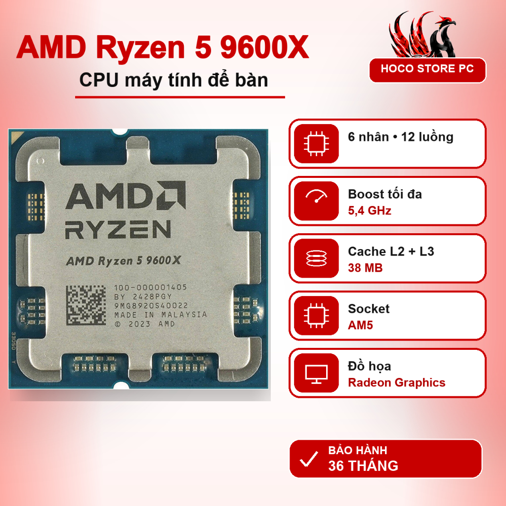 CPU AMD Ryzen 5 9600X 6 nhân 12 luồng AM5 | Hoco Store PC